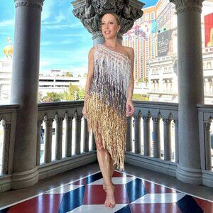 Mew Mews sparkly fringe dress one shoulder size S.